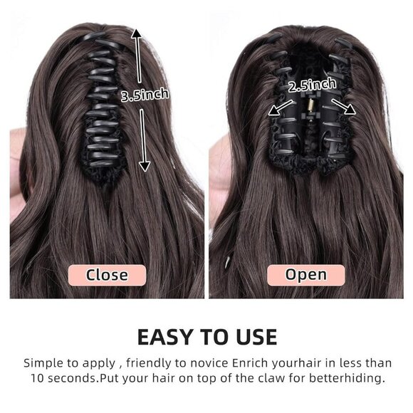 Black Hair Extension Ponytail Claw Wig Synthetic Wavy Straight 22\